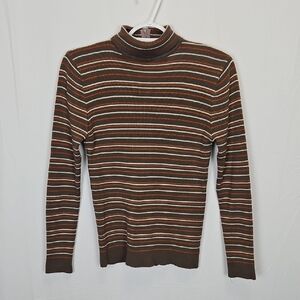Vintage Brown Orange and White Striped Turtleneck